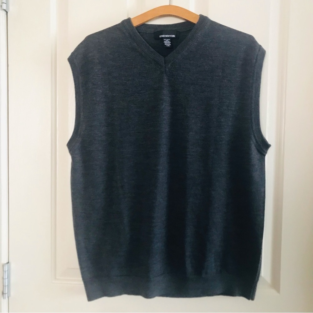 Mens Wool V-neck Vest JonesNewYork Gray Size Large